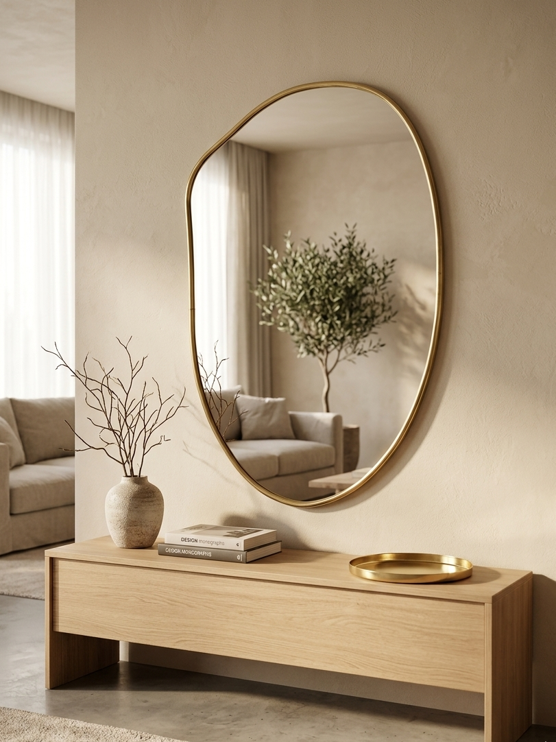 Asymmetrical Moroccan Brass Wall Mirror – Organic Irregular Shape Gold Mirror