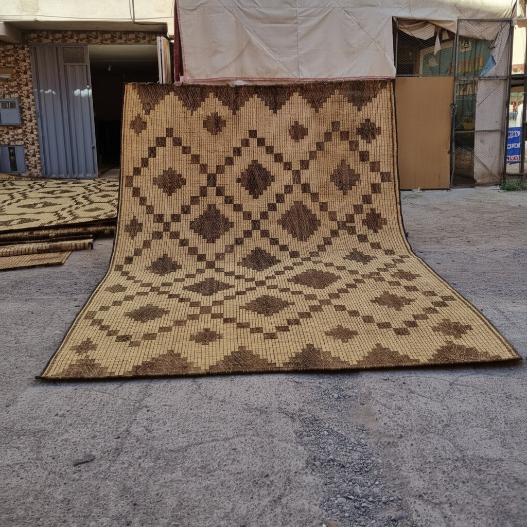 Luxury Mauritanian Reed and Leather Rug - Handmade Tribal Mat | Chabichi Collection